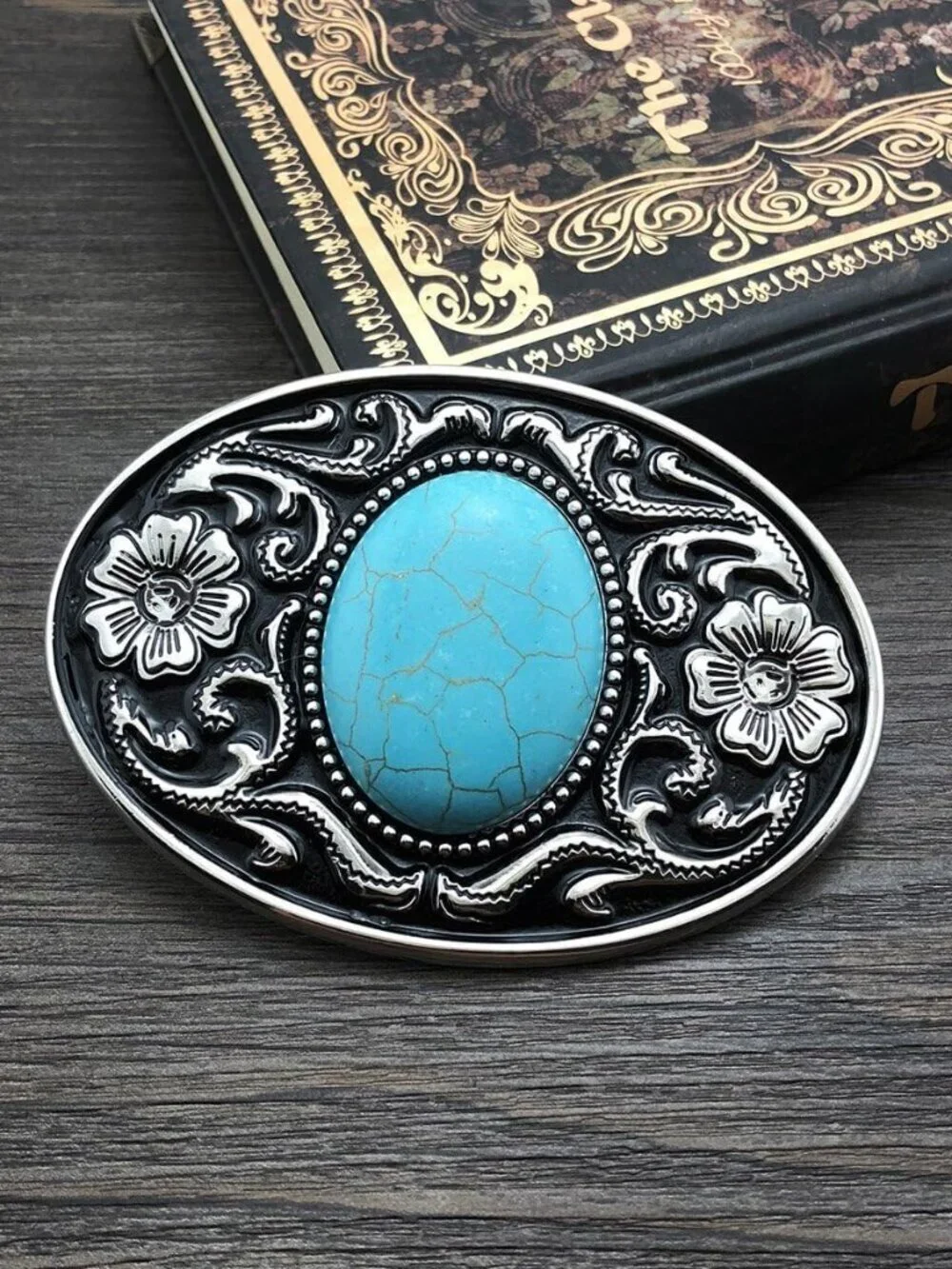 Men's Turquoise Vintage American Western Cowboy Turquoise Stone Belt Buckle